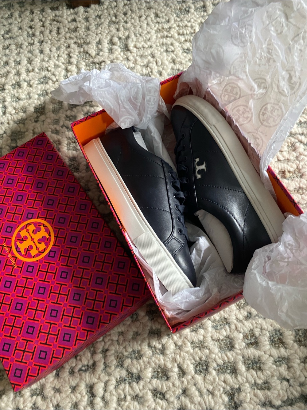 Tory Burch Leather Low-Top Sneakers with White Sole